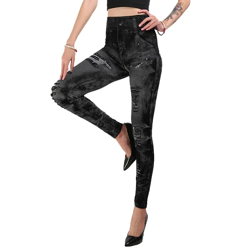 Women Imitation Jeans Stretch Leggings