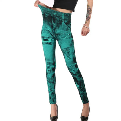 Women Imitation Jeans Stretch Leggings