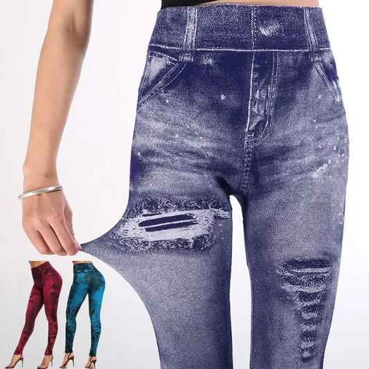 Women Imitation Jeans Stretch Leggings