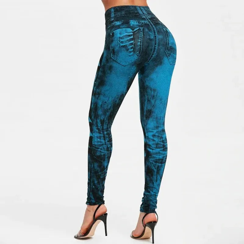 Women Imitation Jeans Stretch Leggings