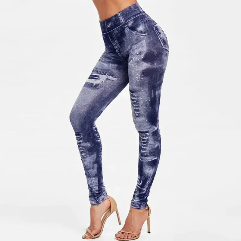 Women Imitation Jeans Stretch Leggings