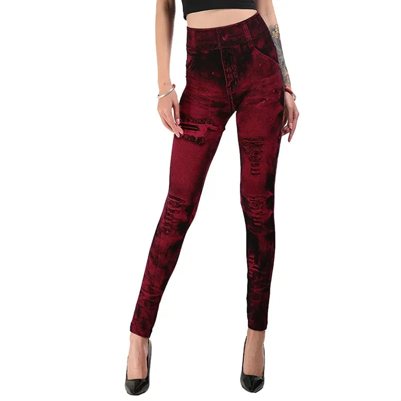 Women Imitation Jeans Stretch Leggings