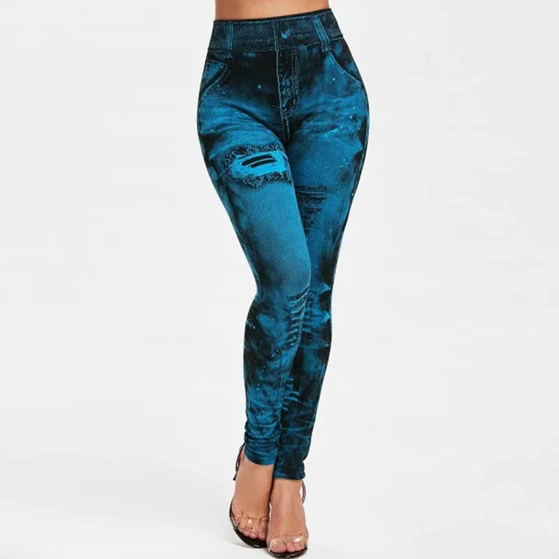 Women Imitation Jeans Stretch Leggings