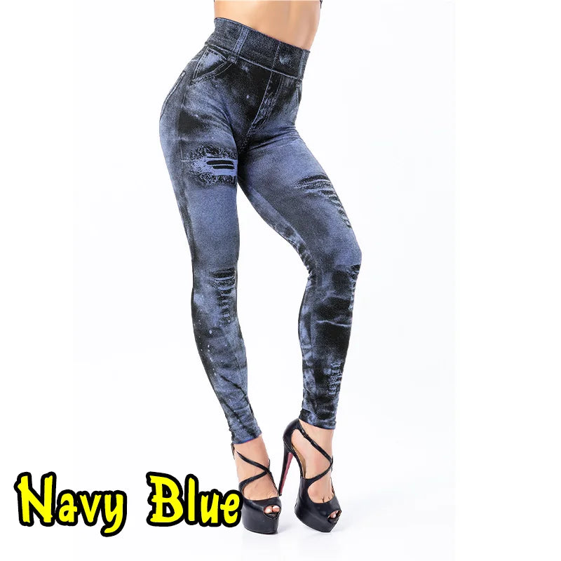 Women Imitation Jeans Stretch Leggings