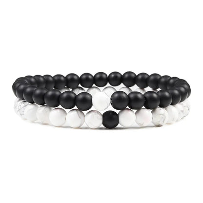 Set Bracelet Couples Distance Black White Natural Lava Stone