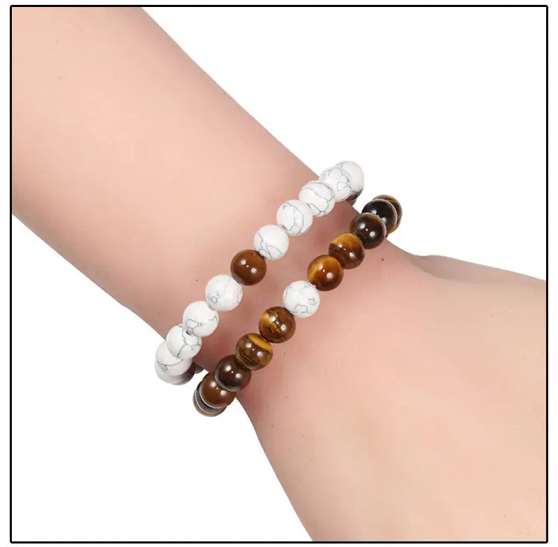 Set Bracelet Couples Distance Black White Natural Lava Stone