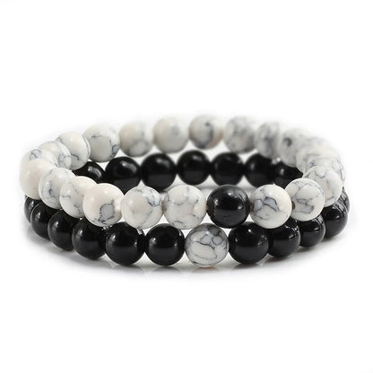 Set Bracelet Couples Distance Black White Natural Lava Stone