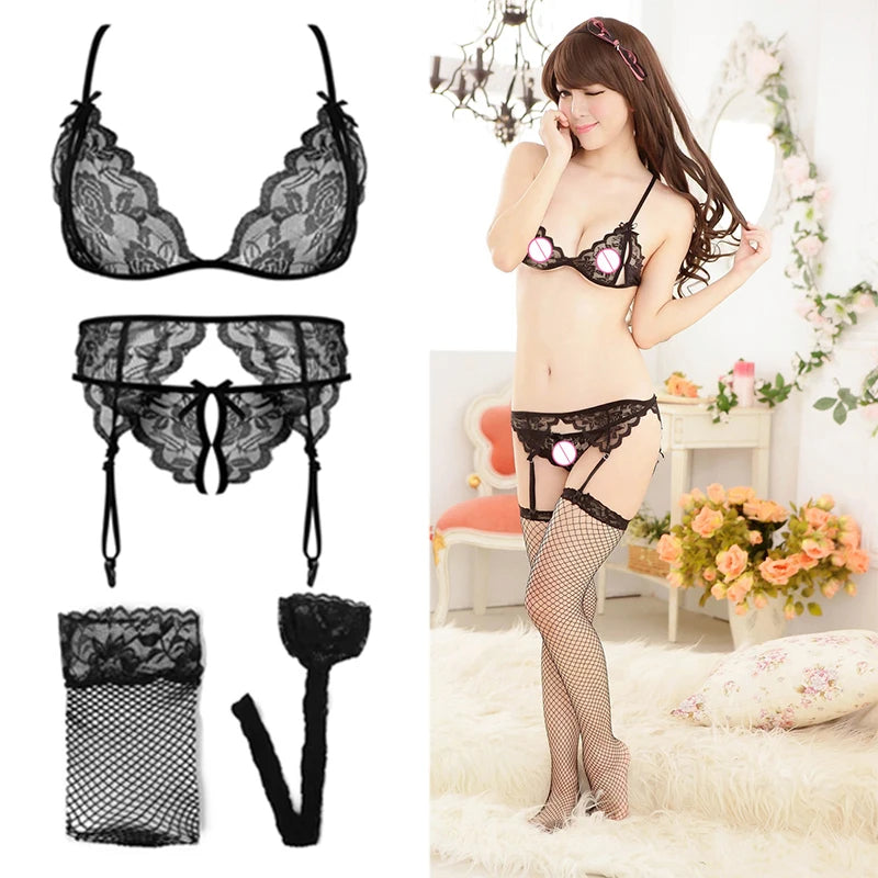 Lace Women Lingerie Set 4 Pcs