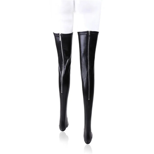 Women Sexy Latex Zipper Stockings