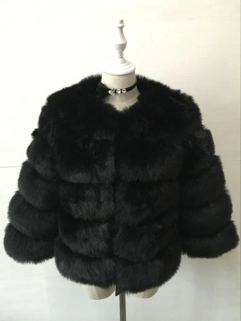 Mink Coats Autumn Winter Fluffy Black Faux Fur Coat