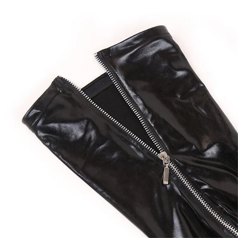 Women Sexy Latex Zipper Stockings