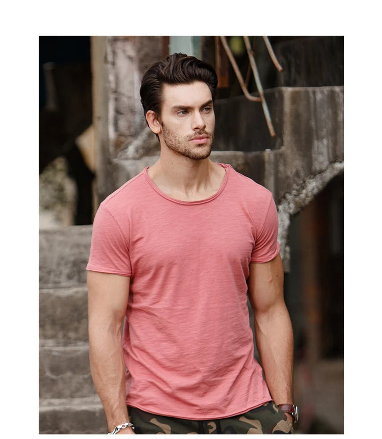 100% Cotton Men T-shirt Casual Soft Fitness