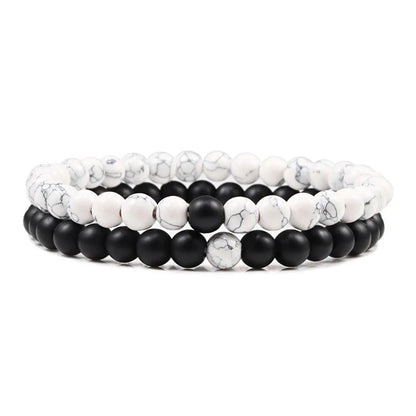 Set Bracelet Couples Distance Black White Natural Lava Stone