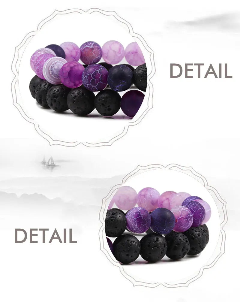 Set Bracelet Couples Distance Black White Natural Lava Stone