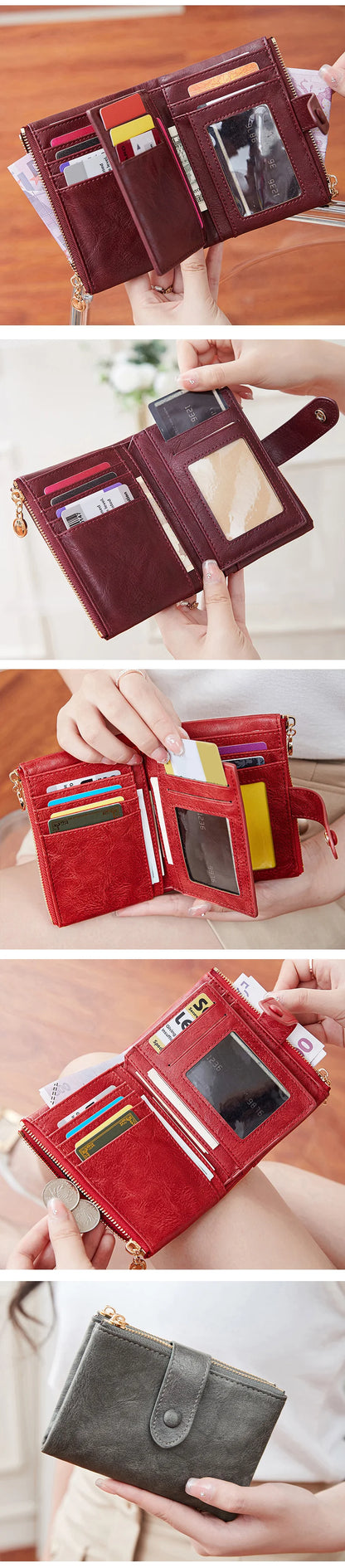 Women's Wallet Short Three Layer Large Capacity Double Zipper