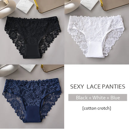 3PCS/Set Luxury Floral Embroidery Lace Panties