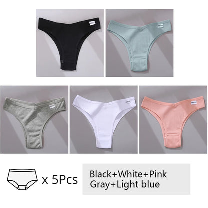 5Pcs/Set Women Cotton Brazilian Panties V Waist