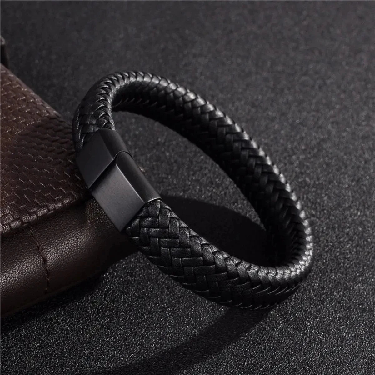 Black PU Leather Magnetic Bracelet