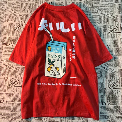 Cute Japanese Cat Print Oversized T-shirt