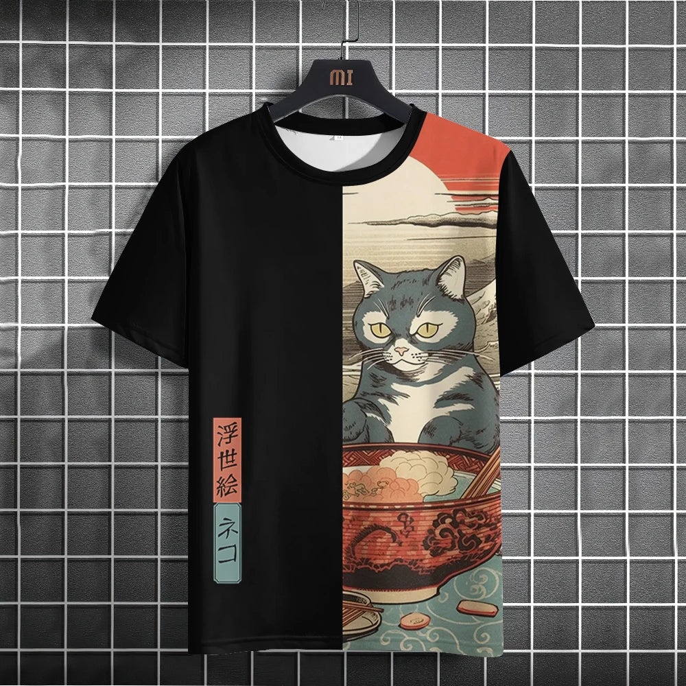 Unisex 2024 T Shirt Japanese Samurai Cat 3d