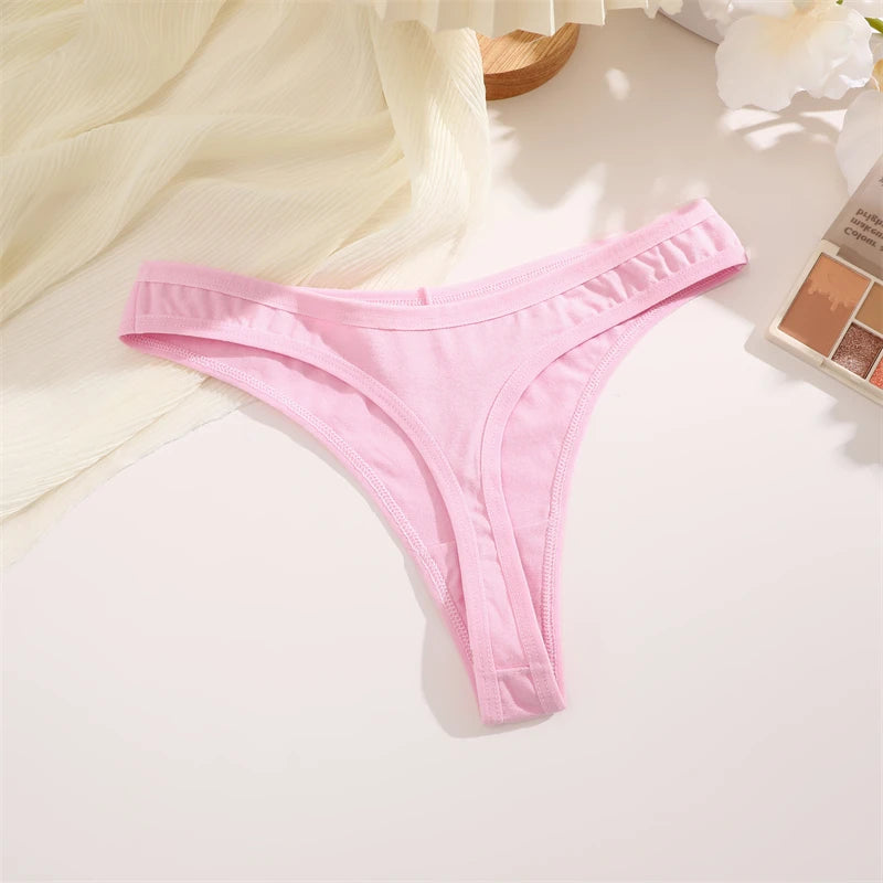 4PCS Women Cotton Thongs Female Sexy Low Waist Panties