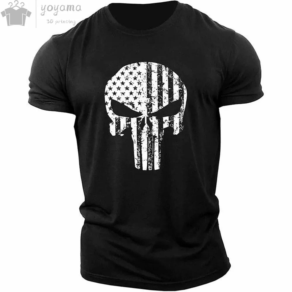 T Shirt 3d Print Military Patriotic Skull O-Neck