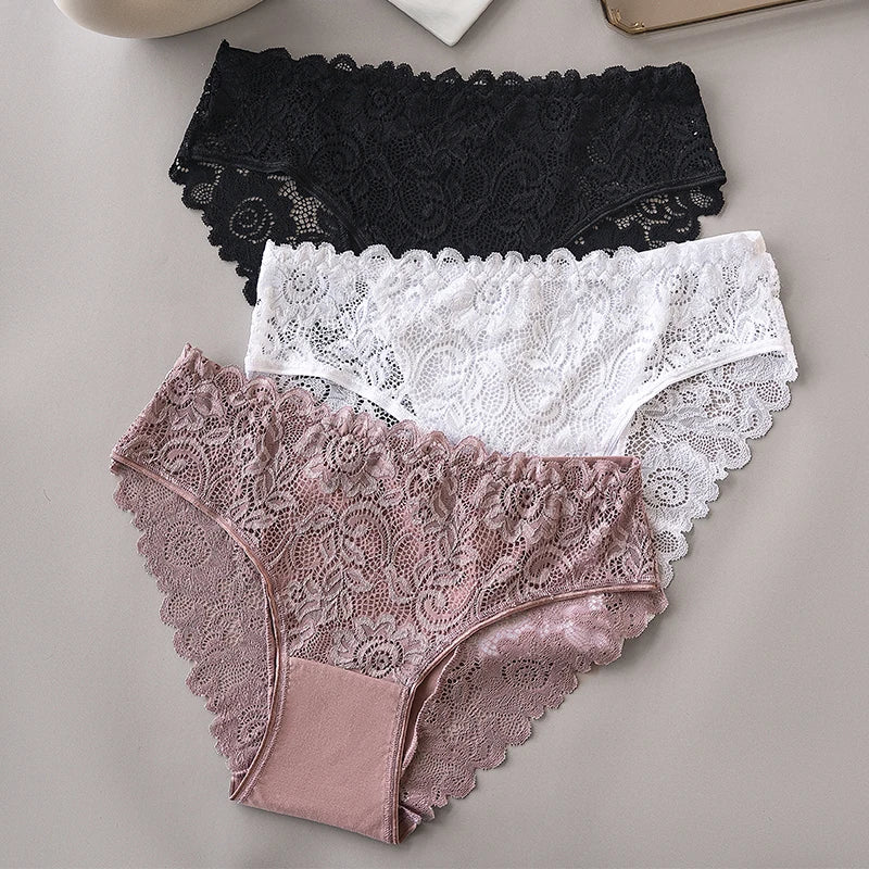 3PCS/Set Luxury Floral Embroidery Lace Panties