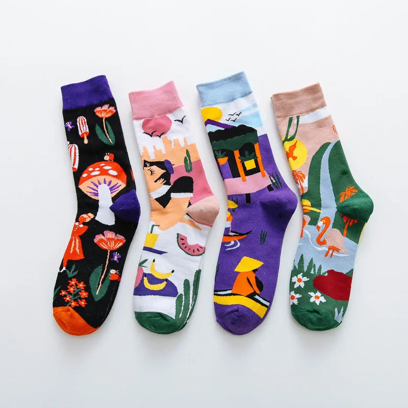 Colorful Print Socks Women