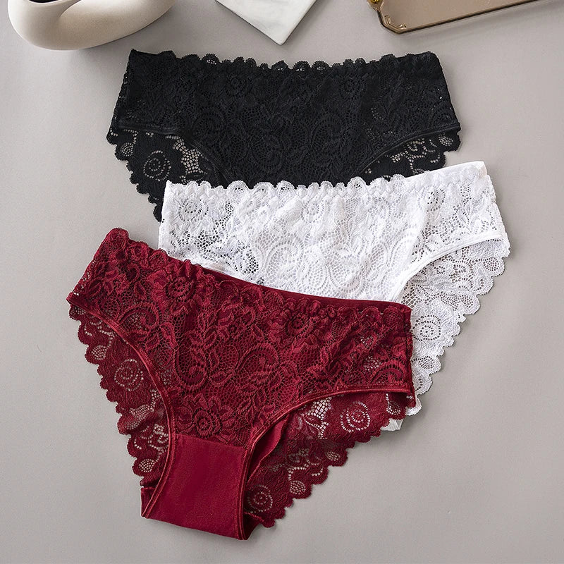 3PCS/Set Luxury Floral Embroidery Lace Panties