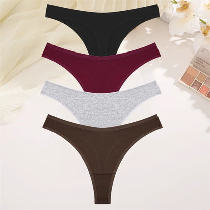 4PCS Women Cotton Thongs Female Sexy Low Waist Panties