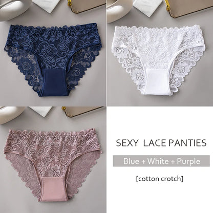 3PCS/Set Luxury Floral Embroidery Lace Panties