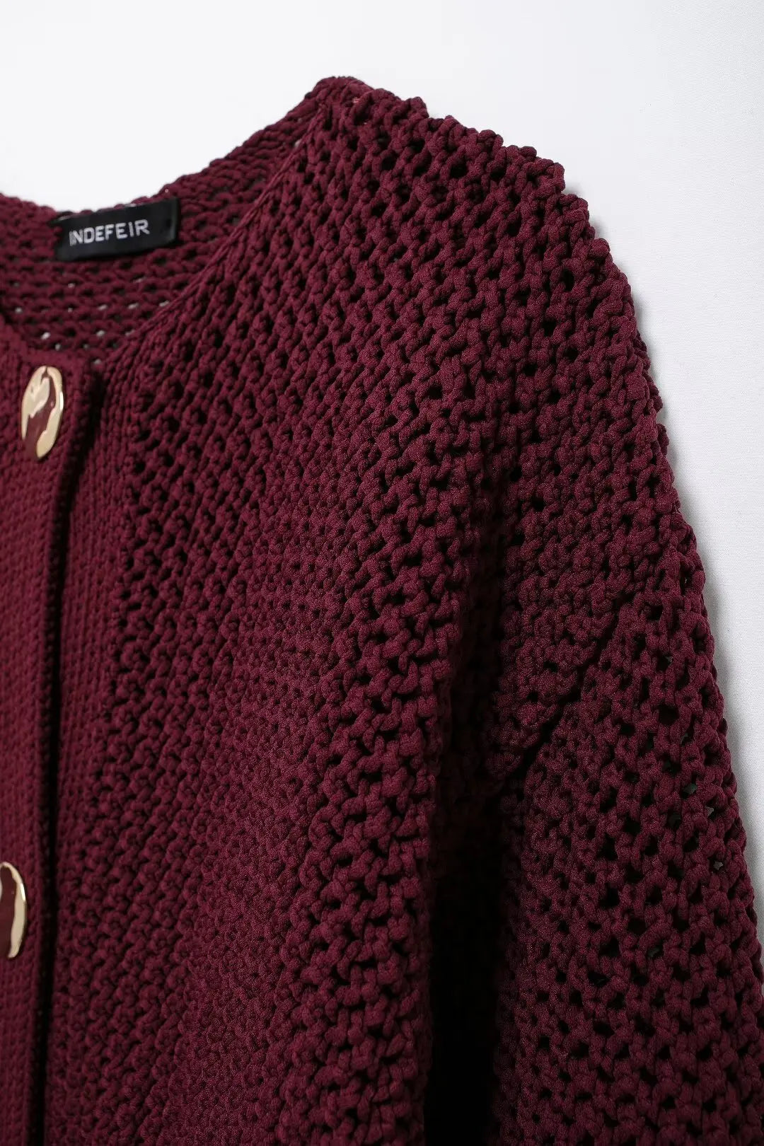 Women Vintage Wine Red Sweater Cardigan