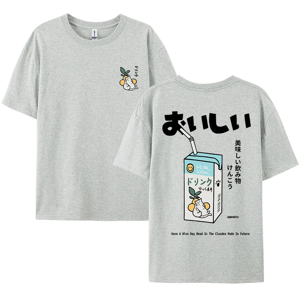 Cute Japanese Cat Print Oversized T-shirt