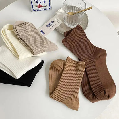 5 Pairs Solid Color Women's Mid Length Socks