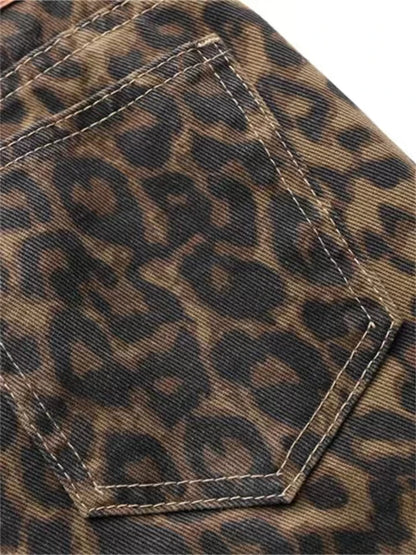 Tan Leopard Jeans Women Denim Pants