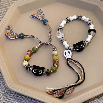 1/2PCS Tassels Big Eye Cat Bracelets