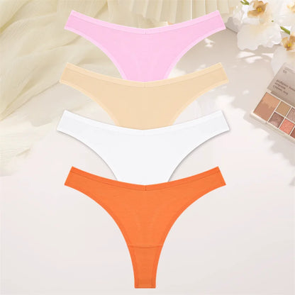 4PCS Women Cotton Thongs Female Sexy Low Waist Panties