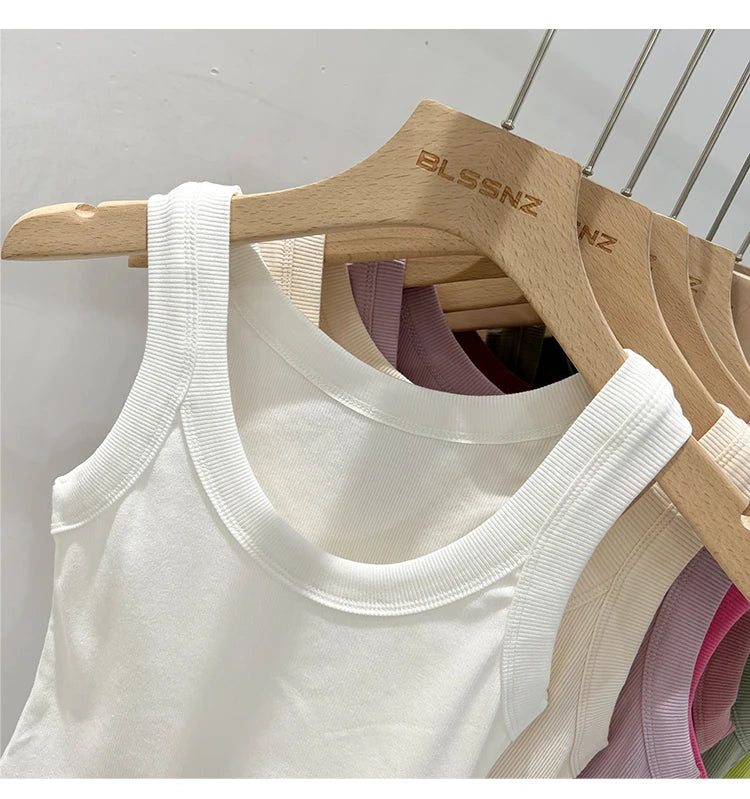 Women Solid Round Neck Ribbed Tank Top