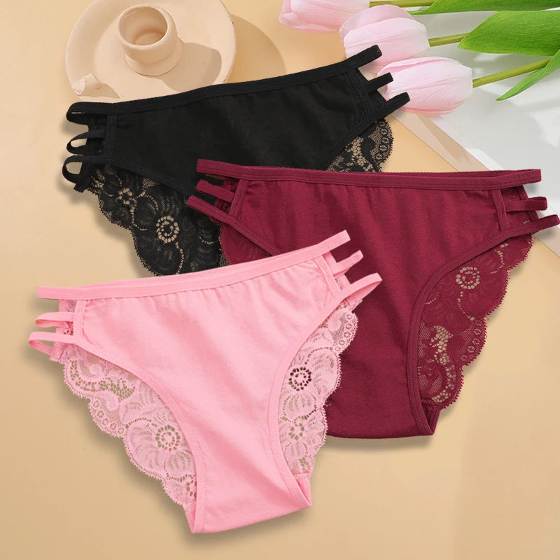 3PC/Set Women's Sexy Floral Lace Panties