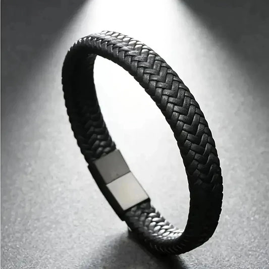 Black PU Leather Magnetic Bracelet