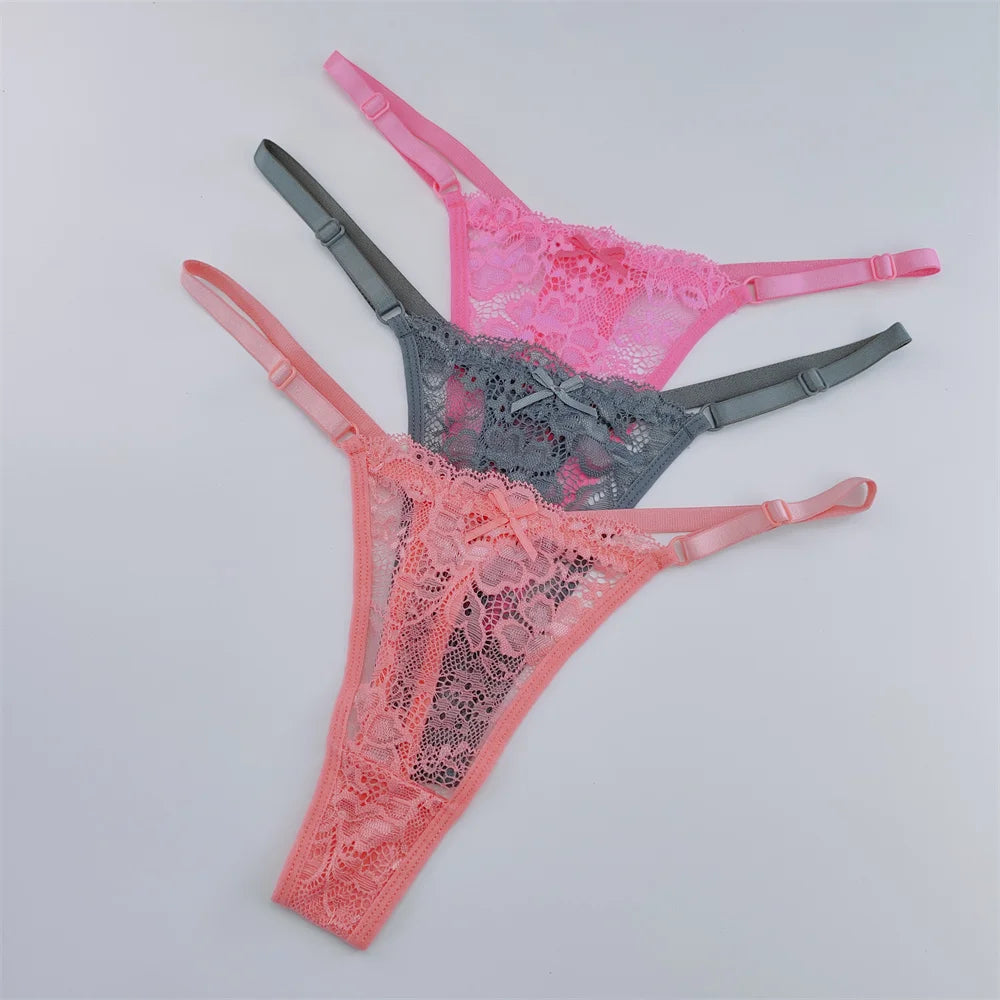 3Pcs Lace Thongs Women Lace Low Waist Panties