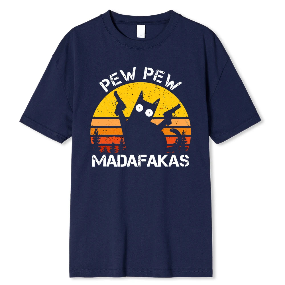 Pew Pew Madafakas Cat With Two Guns Printing Men T Shirts