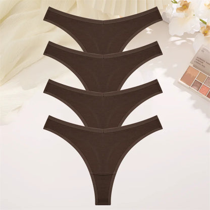 4PCS Women Cotton Thongs Female Sexy Low Waist Panties