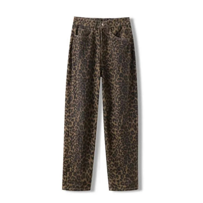 Tan Leopard Jeans Women Denim Pants