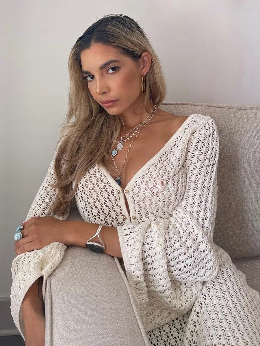 Sexy Women White Long Knit Sleeve