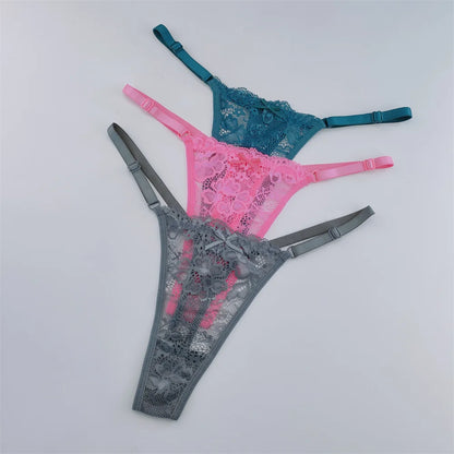 3Pcs Lace Thongs Women Lace Low Waist Panties