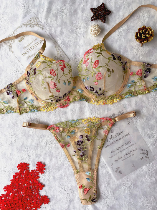 Floral Embroidery Lingerie Set