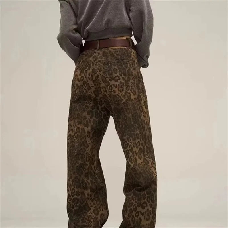 Tan Leopard Jeans Women Denim Pants