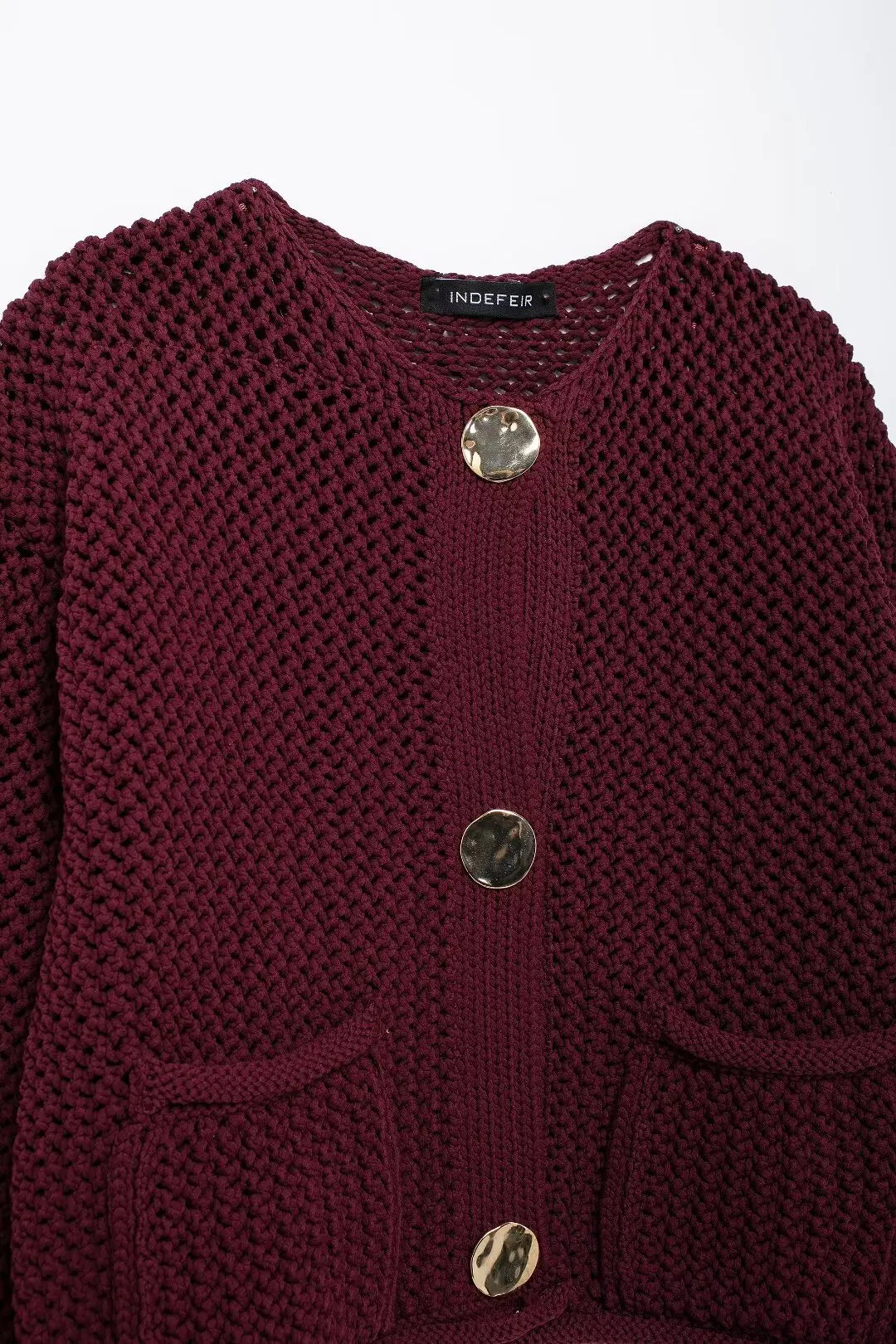 Women Vintage Wine Red Sweater Cardigan