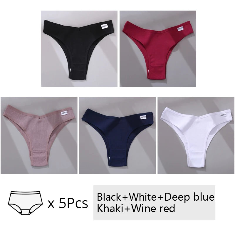 5Pcs/Set Women Cotton Brazilian Panties V Waist